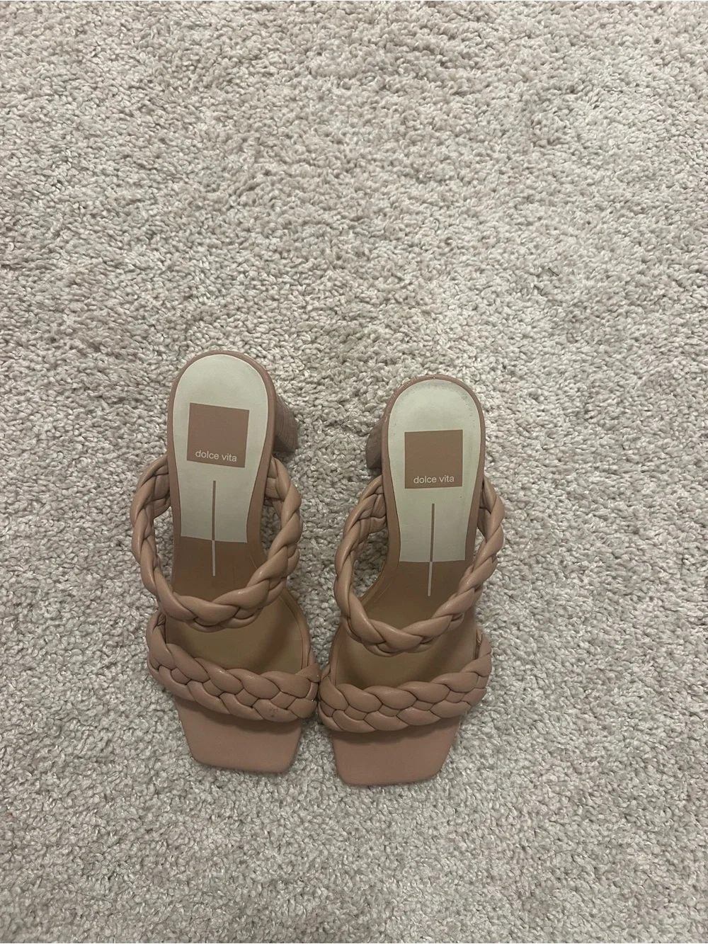 Dolce Vita Braided Double-Strap Block Heel Sandals in Nude Tan